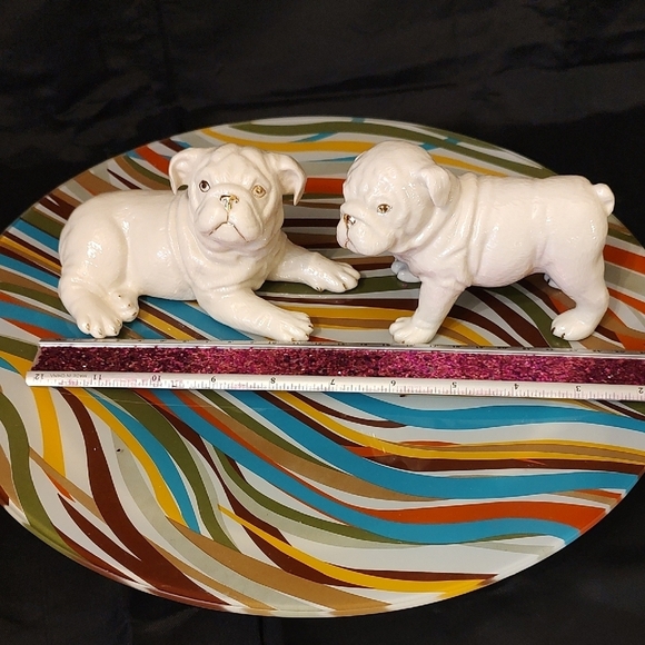 Lenox Vintage Porcelain Bulldog Figurines Cream and Gold Pre 1988 Set of Two - Picture 7 of 8